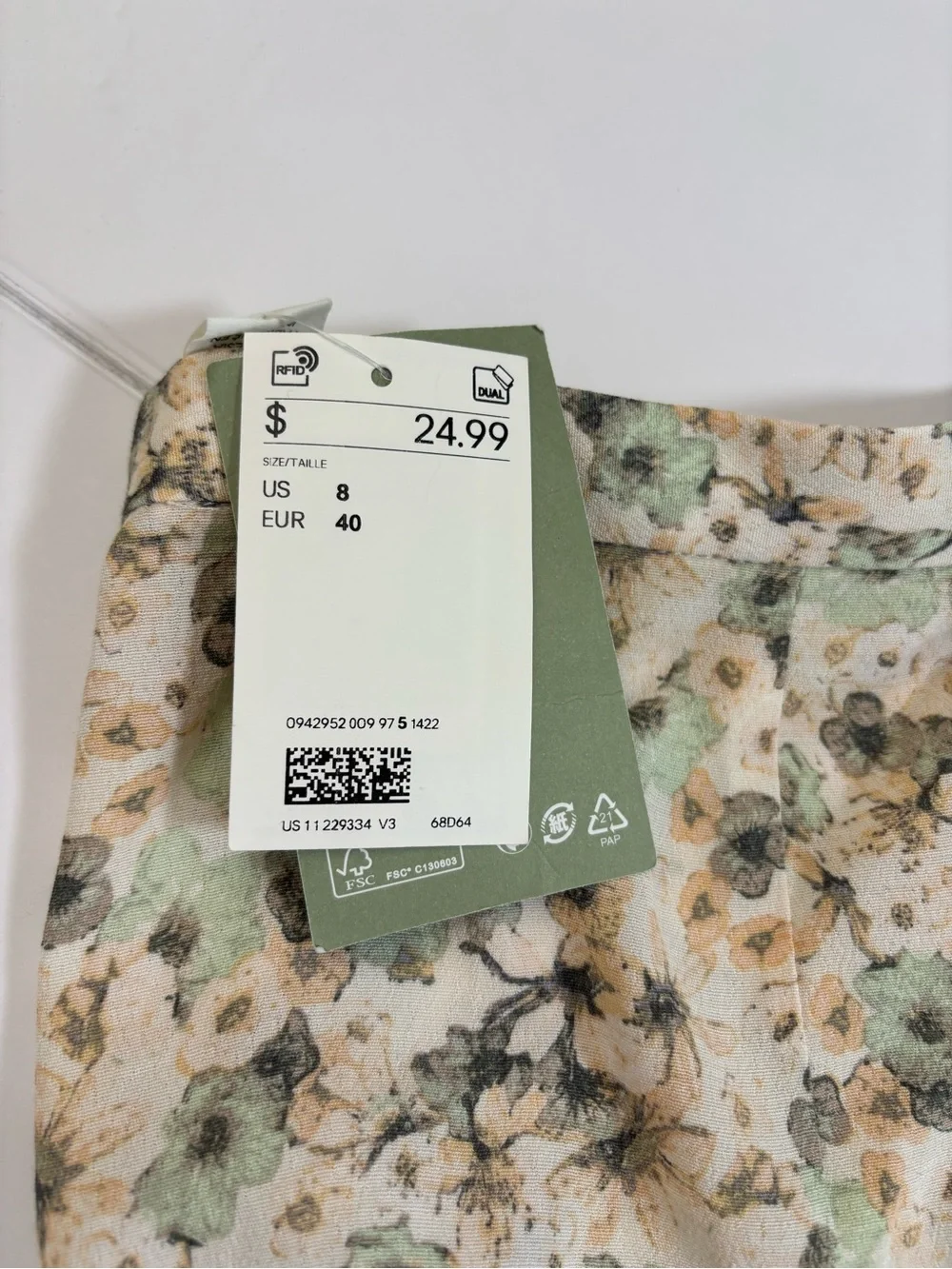 NWT H&M Floral Midi Maxi Slip Skirt Size 8 Sage Cream slit in the front - Picture 3 of 7